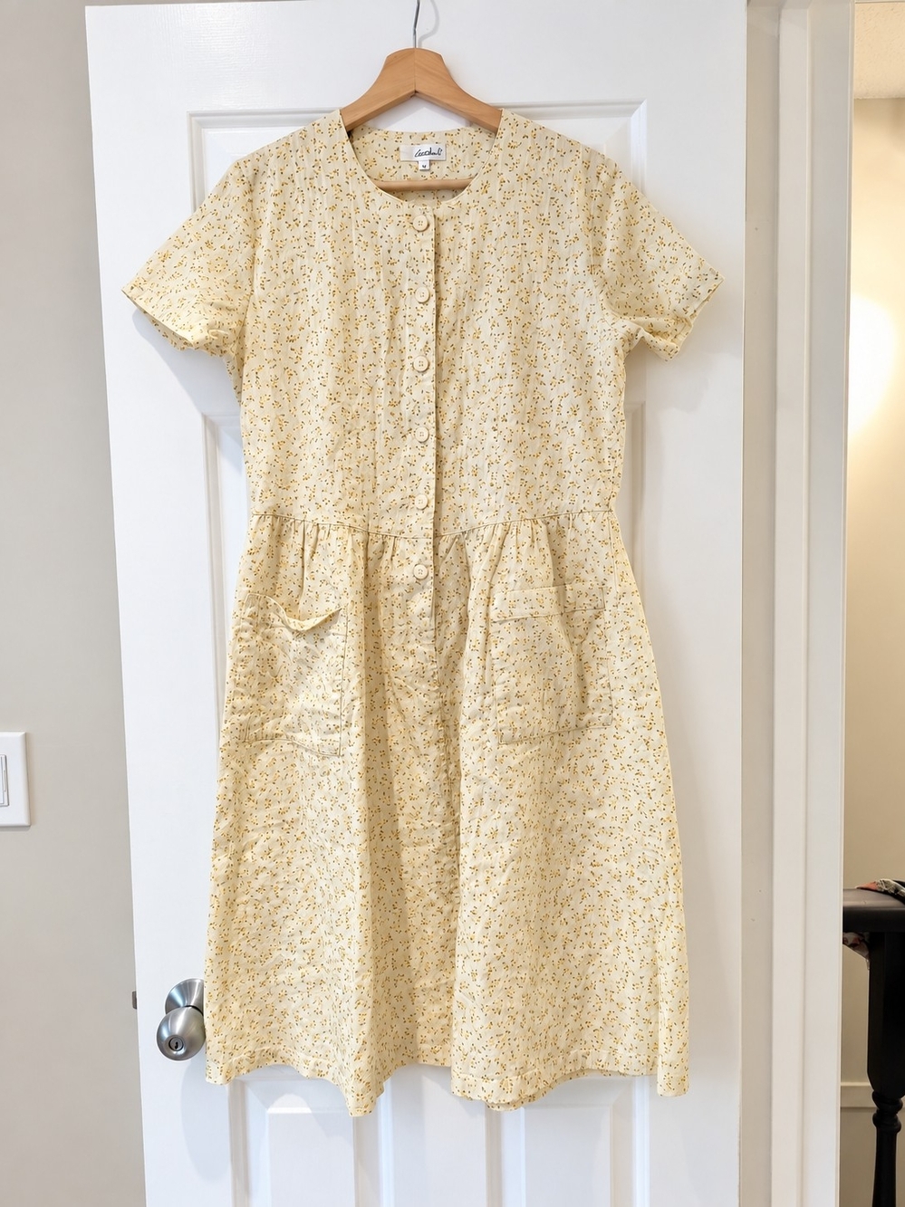 Cottagecore Japanese Floral Midi Dress Mori Kei Butter Yellow S/M Prairie Fairy